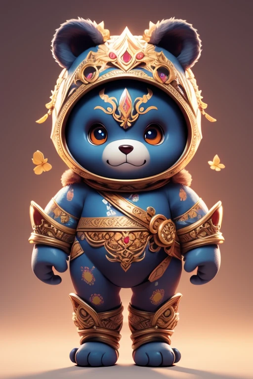 Create a picture of a little bear monster., The image should be sharp and detailed, with beautiful colors. Exotic patterns. With arms, leg, eyes, mouth, พื้นหลังสีlegว