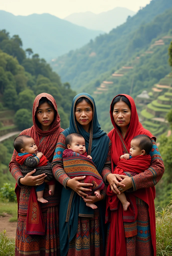 Nepali women carry beby