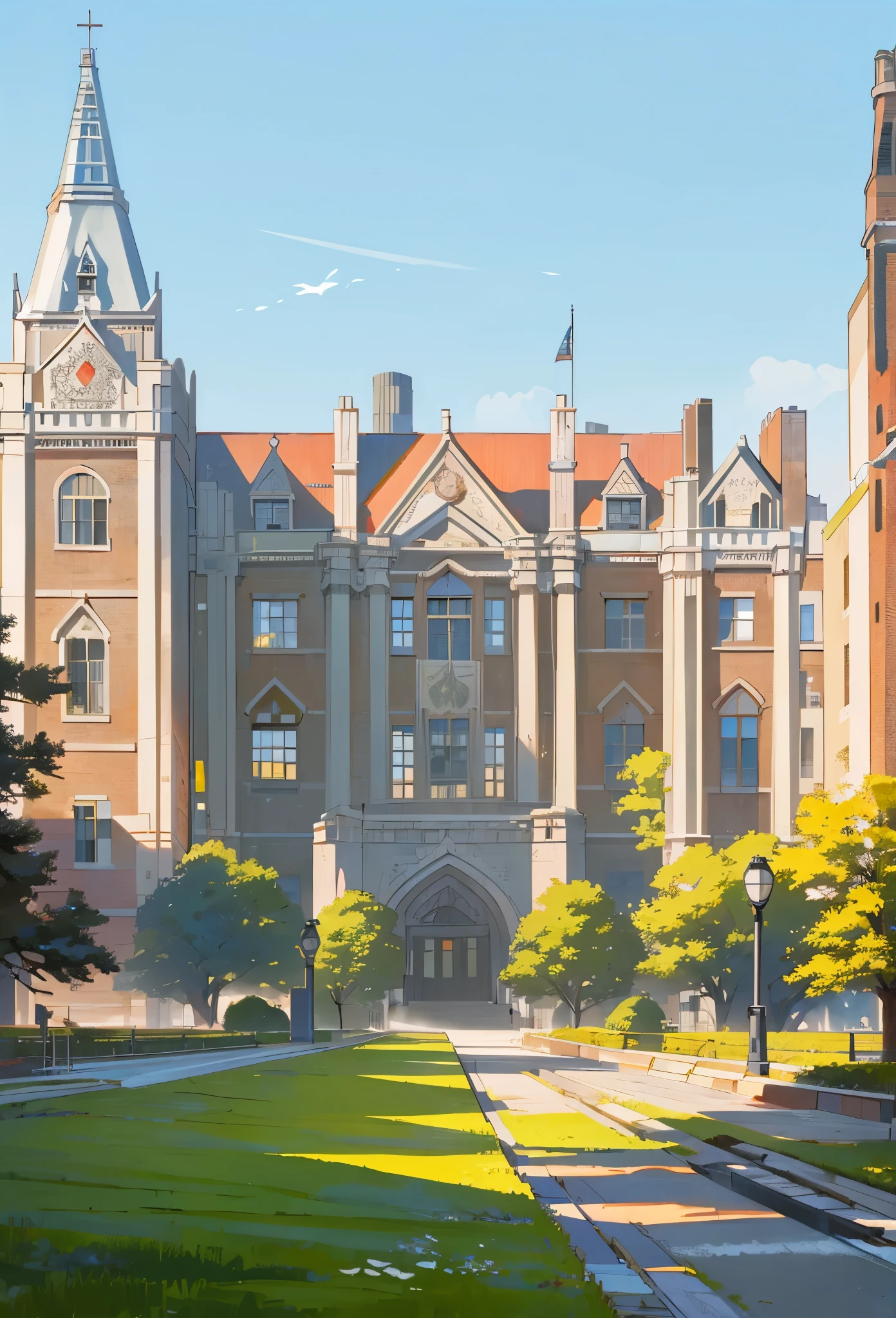 (masterpiece, best quality), Modern design , photography, Nostalgia, Ultra Detailed, morning, Stunning scenery, Urban,Harvard ,deer, . Nostalgia之情  ,University campus ,Suitable resolution