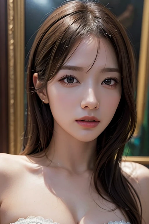 ((large full breasts、the head is small))、Smile、(Chest:1.1)、(the perfect body:1.1)、(short wavy hair:1.2)、reddish brown hair、(hyperdetailed face:1.3)、FULL BODYSHOT、Mileland、Naked without clothes、Female genitals、sexuell、Transparent pubic hair　(Highly detailed CG 8K wallpaper)、(extremely delicate and beautiful)、(​masterpiece)、(top-quality)、(超A high resolution)、beautiful  lighting、perfect lightning bolt、realistic shadow、[Top resolution]、Detailed skin、ultra-detailliert、