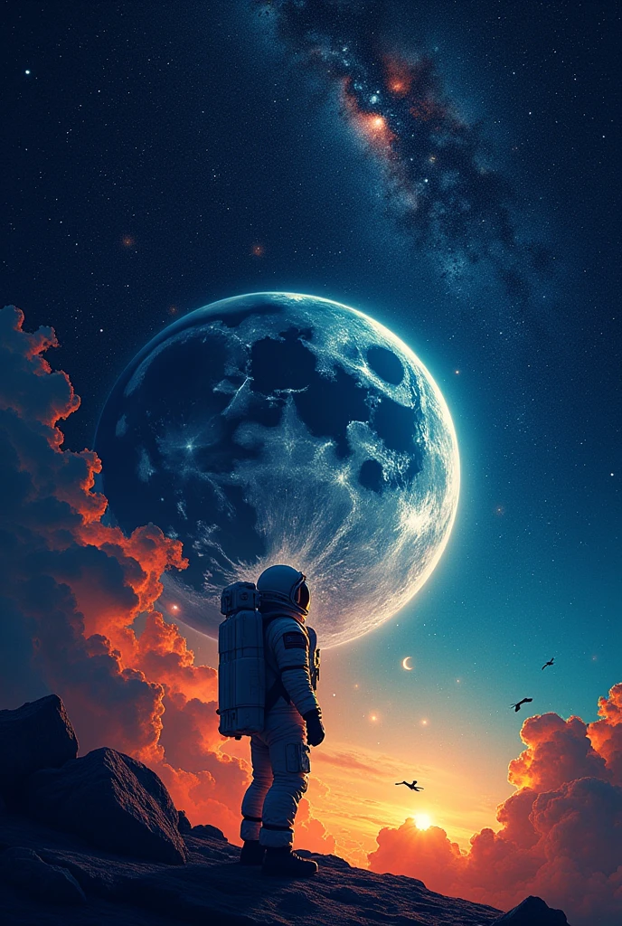 Create an poster on the topic i.e " Touching lives while touching the moon: India's Space Saga " without copying or plagiarism with a dense means with specify all the thing
