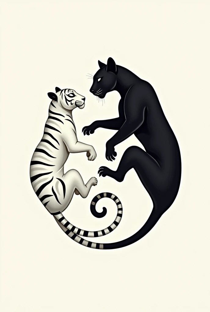 A partir de maintenant tu es un tatoueur hipster.
je veux un dessin minimaliste du YING et du YANG pour un TATOUAGE. Le ying sera un tigre blanc incurvé regardant vers le haut, et le yang une panthère noire incurvée regardant vers le bas.
