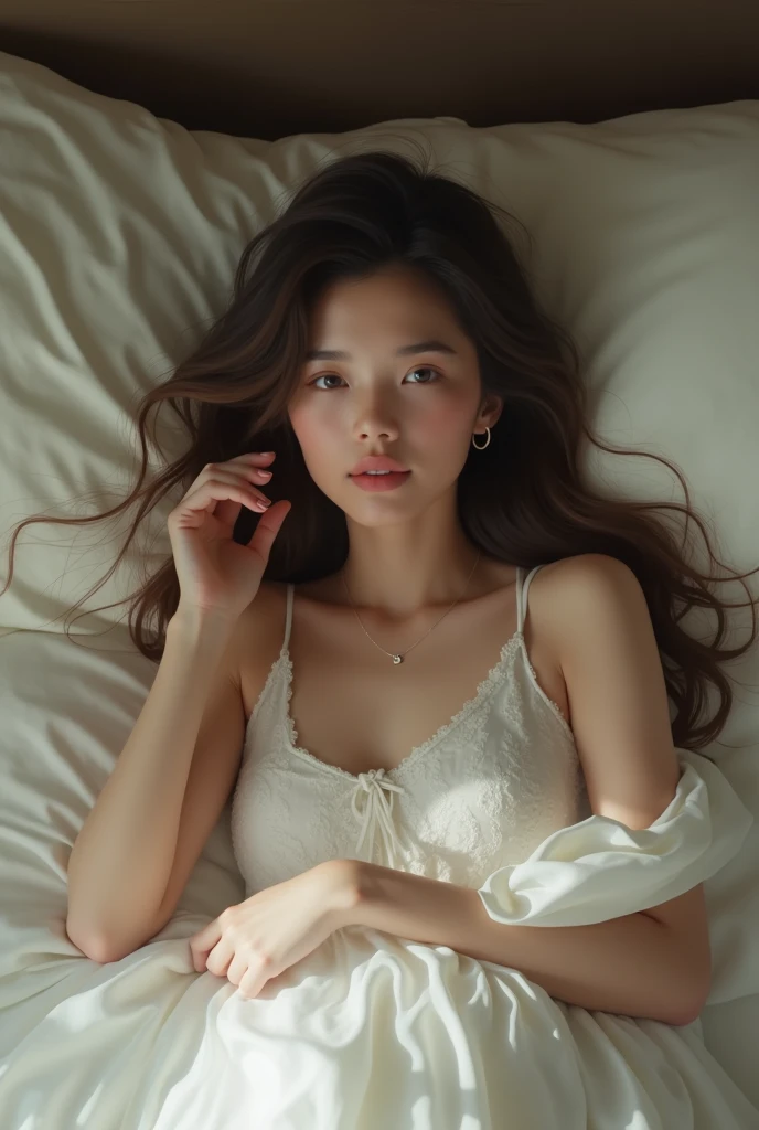 Just a beautiful young woman in her bed