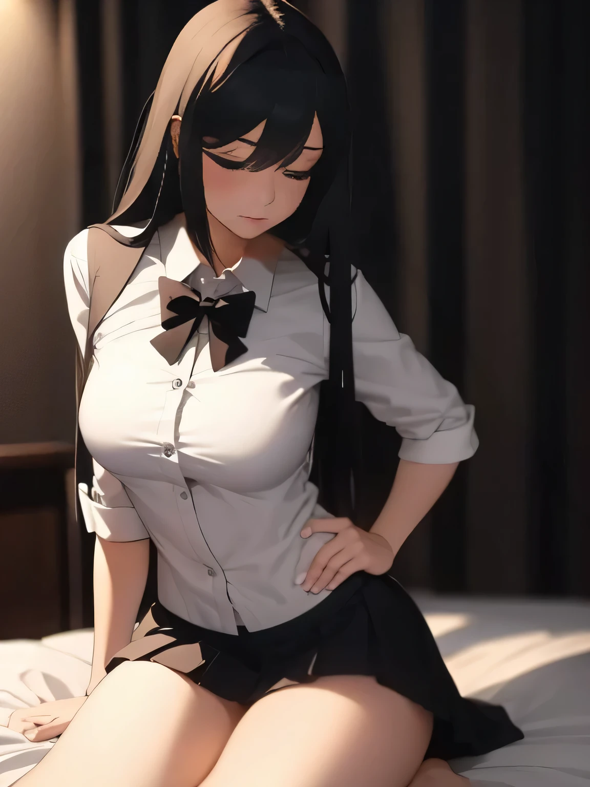 (1girl:1.3), Masterpiece, Best quality, amazing beauty, 4K, absurdres, finely detail, super detailed eye, perfect anatomy, official art, cinematic lighting, BREAK, silky long hair, BREAK , slender, white skin, , BREAK , (school uniform:1.2), BREAK,()