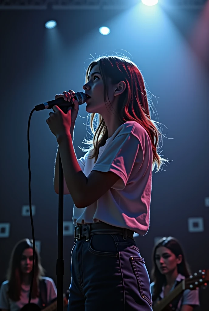 girl singing with microphone