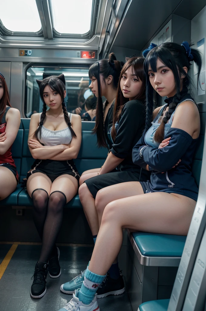 anime characters sitting on a train with their legs crossed, a portrait by Kamisaka Sekka, pixiv, furry art, commission for high res, commission for, nixeu and sakimichan, from cryptid academia, twintails, oc commission, commission art, in anime style, fullbody commission for, kantai collection style, pov furry art, commission