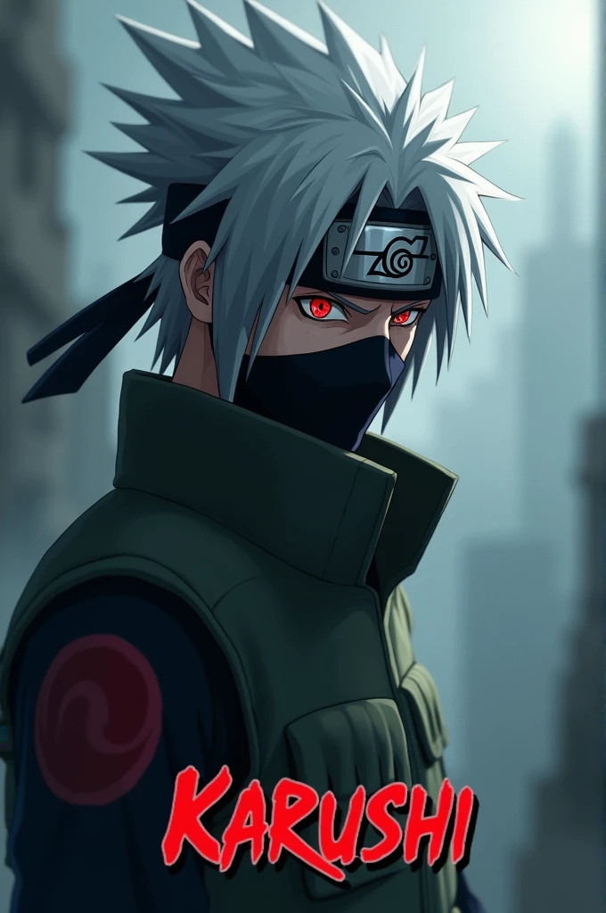 Make a photo of KAKASHI with sharingan and name AYAANSH GUPTA below it