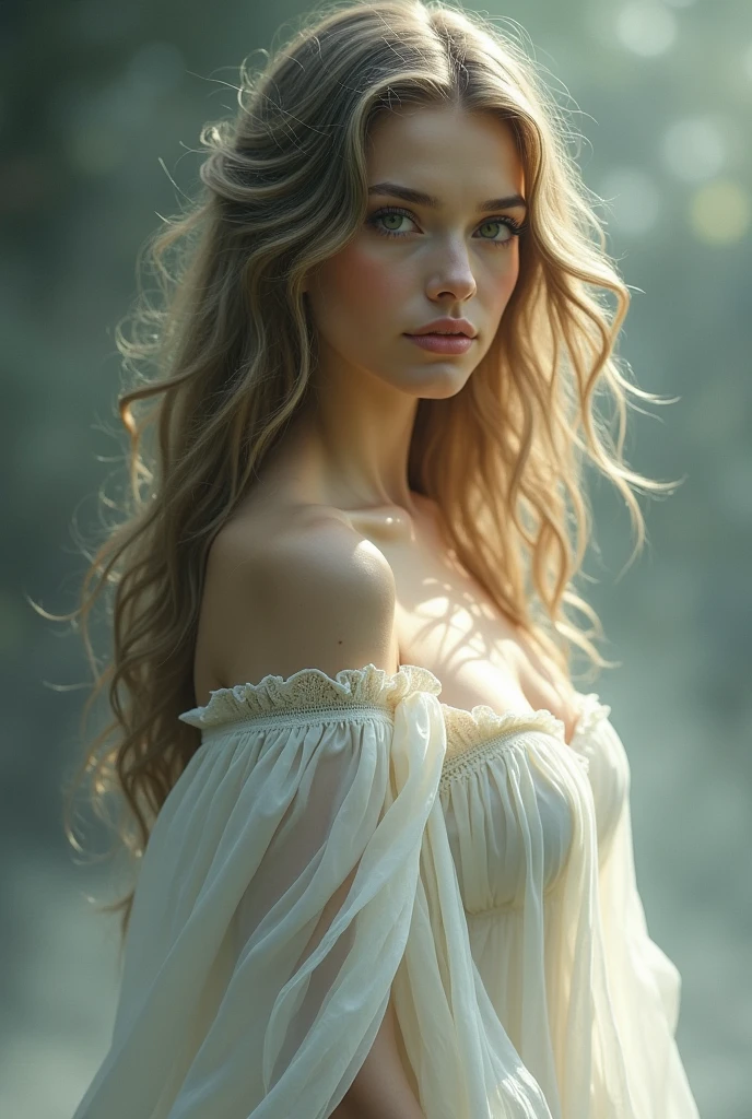 woman、I have long hair、god秘的、god々Shii、I'm looking at a slight angle、White Dress
