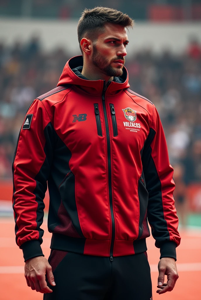 Red, black and white volleyball sportswear for men, jacket and sweatshirt