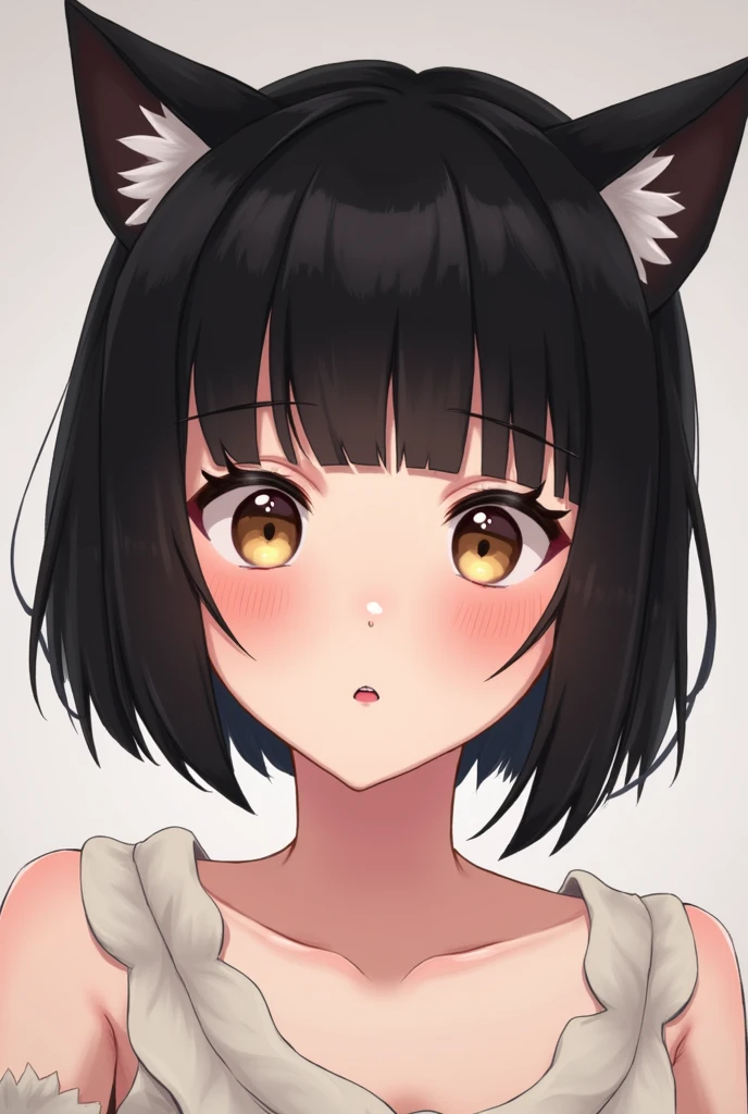 One person, Blushing, bangs, Open your mouth, Black Hair、Bob Hair、Dog ears
