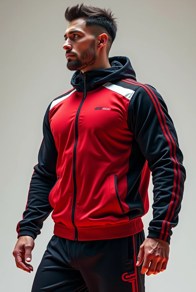 Red, black and white volleyball sportswear for men, jacket and sweatshirt