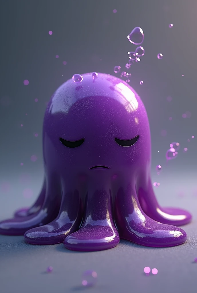 A small purple slime Appears to be toxic or poisonous with a sleepy face/ or laziness