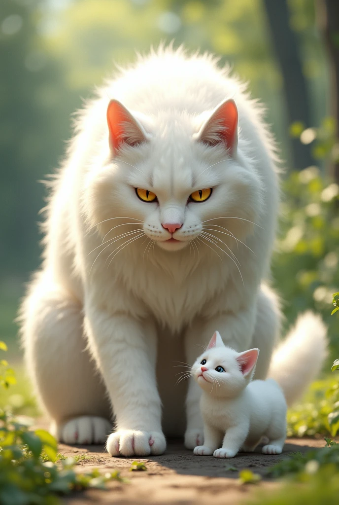 The white beautiful cat father is big white cat is coming for the help