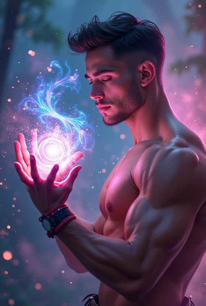 a 24-year-old boy,magician,mind control,calm and serene expression,muscular,intricate magical effects,fantasy portrait,dramatic lighting,digital painting,vibrant colors,cinematic composition,photorealistic,4k,best quality,high detail,masterpiece