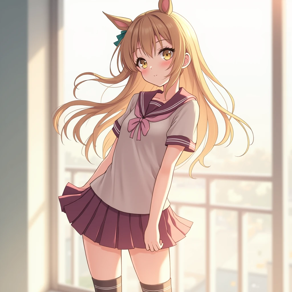 A girl in a mini dress and knee highs