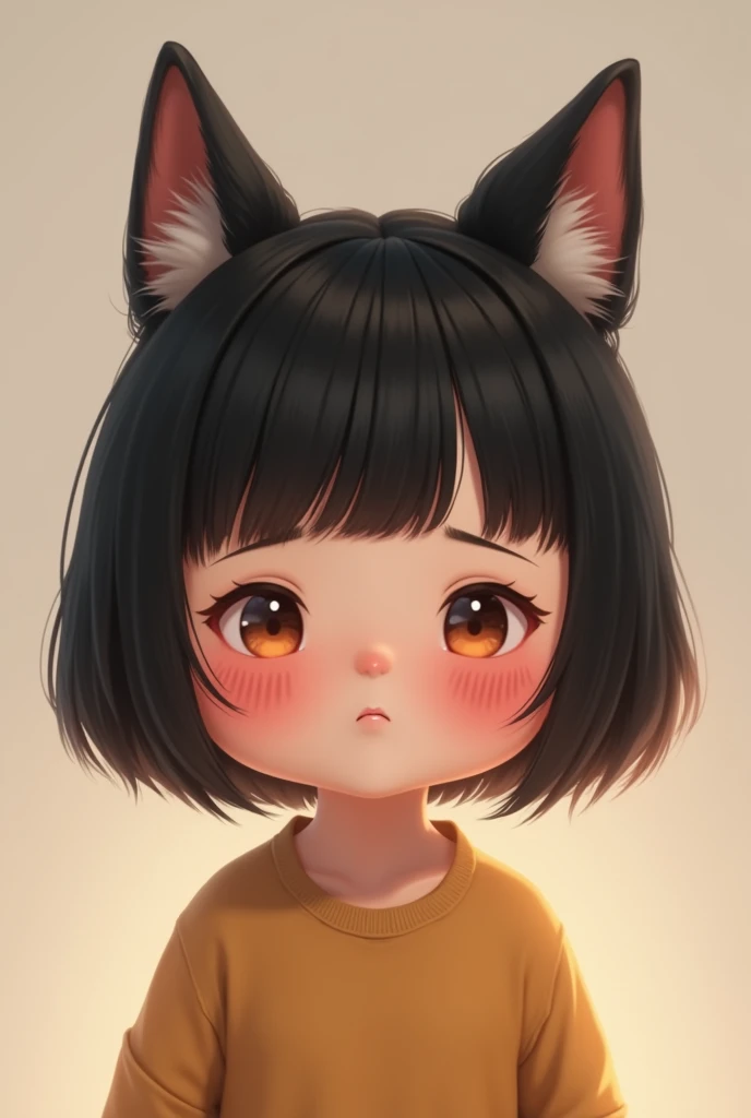 One person, Blushing, bangs, Black Hair、Bob Hair、Dog ears、Chubby