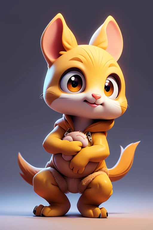 Create a picture of a little kangaroo monster., The image should be sharp and detailed, with beautiful colors. With arms, leg, eyes, mouth, พื้นหลังสีlegว