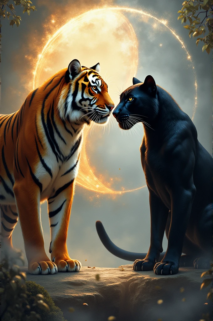 Ying and yang with a tiger and a black panther