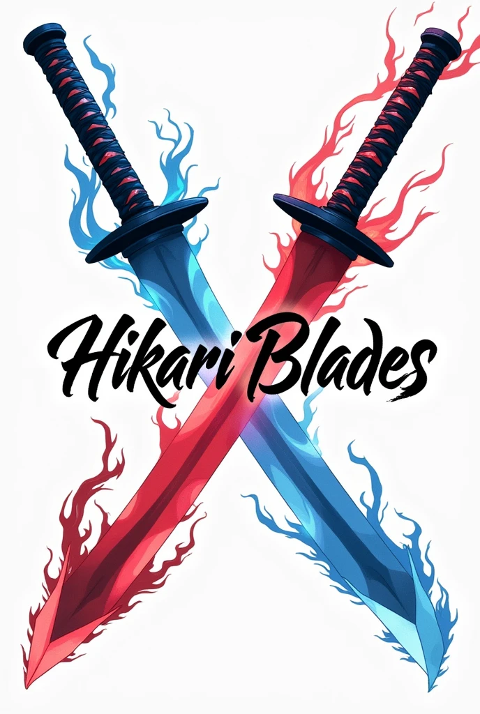 Blue and red crossed anime katana and write Hikari blades in between