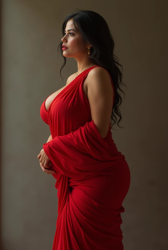 Hot women big butt and big boobs in red saree