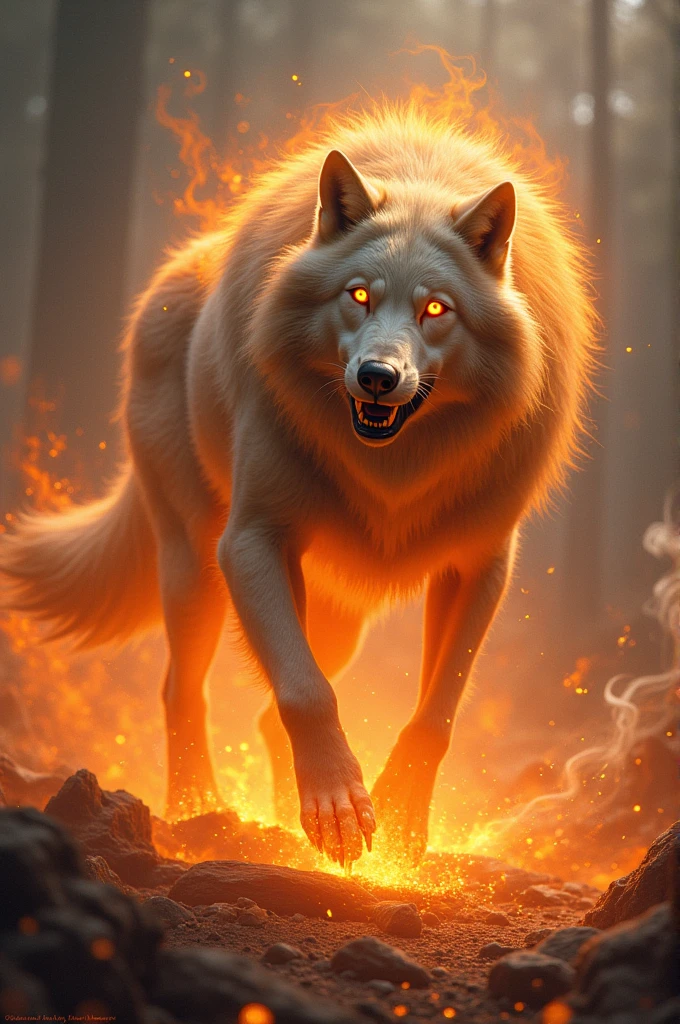 Wolf, in fire, soft fur, wild