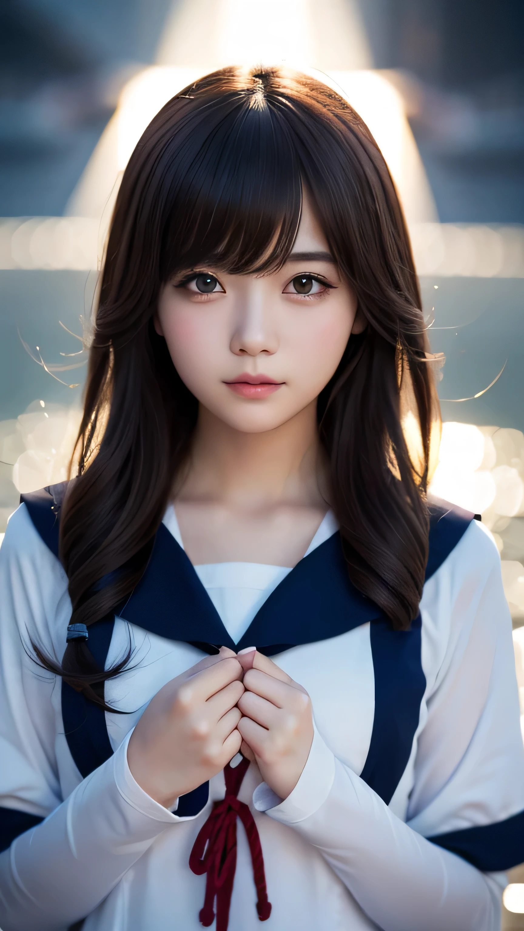 High resolution, Sailor suit、Hide your chest、Cheeky face, Portraits, Abstract, Cinematic Lighting Effects, Xavier-like hairstyle、