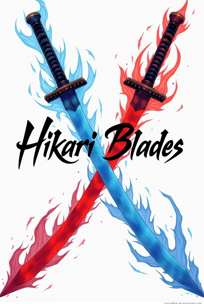 Blue and red crossed anime katana and write Hikari blades in between