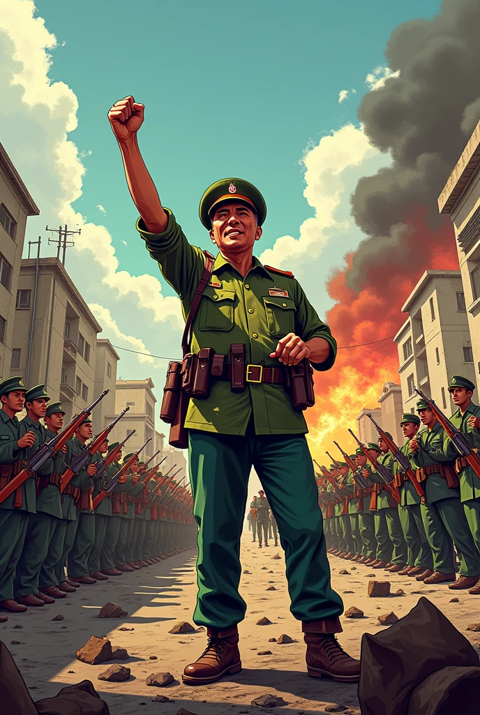 Battle of Surabaya, the atmosphere was during the war to fight for independence in 1945, there is bung tomo, cartoon