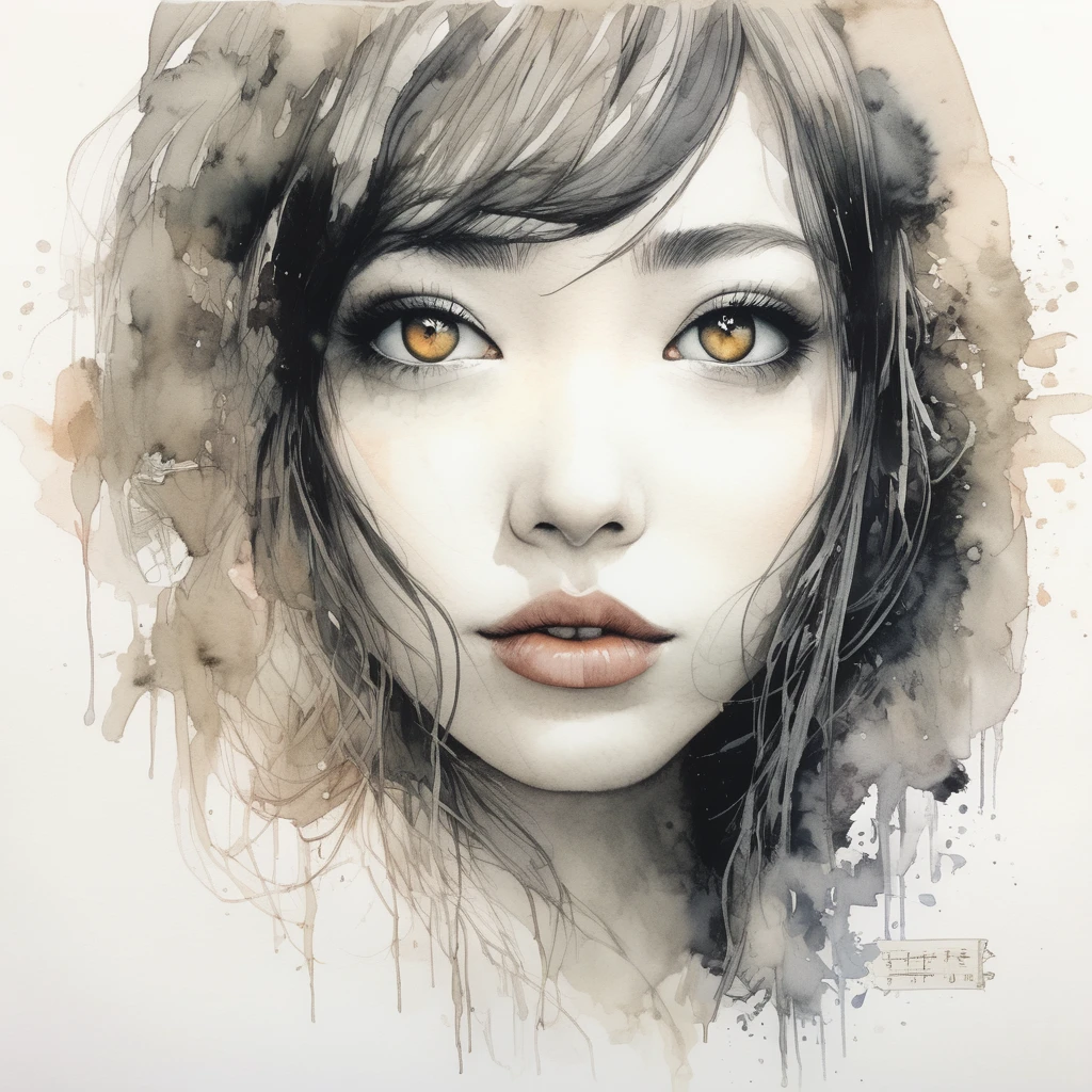 artwork:Katsuya Terada 、Haruka Fukuhara、 (Vector art:1.6), Minimalism、monotone、watercolor画、Beautiful face girl、White background、Drawn in black pencil、diego gisbert lawrence、Joe San Gonzalez Dan Mumford、Picture book illustrations、vague、superwide shot、Highest quality、Intensive、Golden ratio composition、(watercolor:1.2),