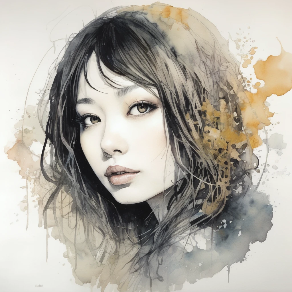 artwork:Katsuya Terada 、Haruka Fukuhara、 (Vector art:1.6), Minimalism、monotone、watercolor画、Beautiful face girl、White background、Drawn in black pencil、diego gisbert lawrence、Joe San Gonzalez Dan Mumford、Picture book illustrations、vague、superwide shot、Highest quality、Intensive、Golden ratio composition、(watercolor:1.2),