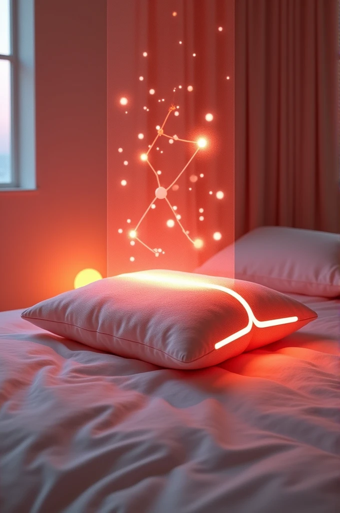 Futuristic pillow who record dreams in light red colour