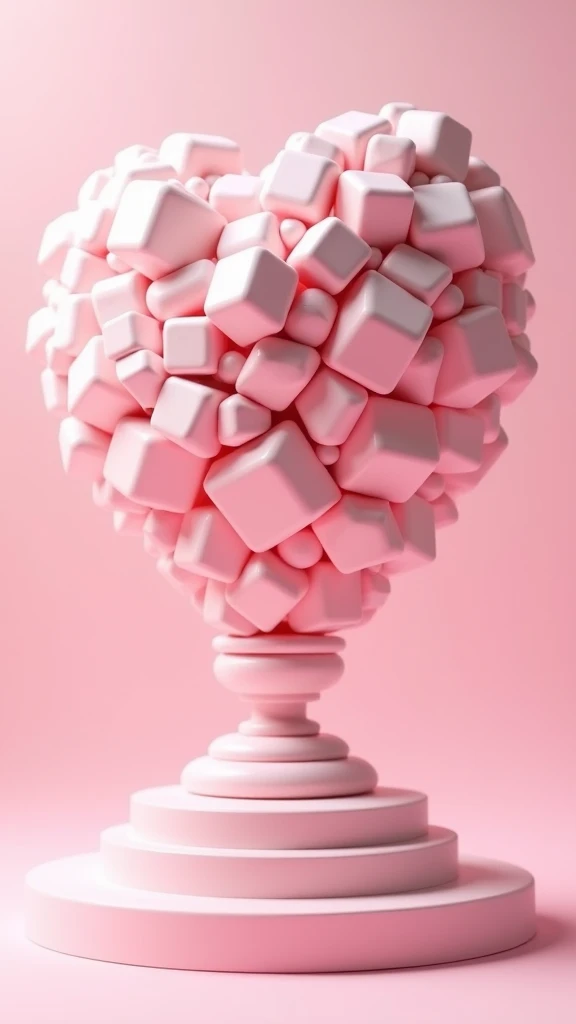A trophy shape made up of small pink cubes,Marshmallow material,Soft feeling,Girl's Heart,Pink Space,Sense of space,Mosaic,The art of math,C4D,OC Renderer,Studio Lighting