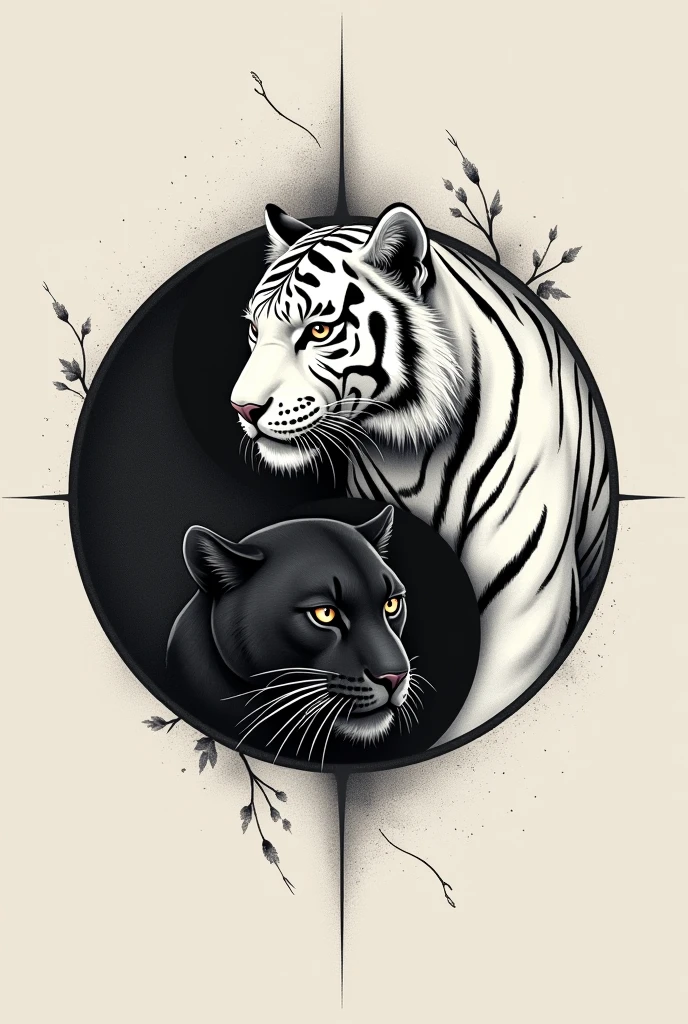 (tattoo:1,2), le Ying et le yang, white tiger, Black Panther, dans le ying et le yang, reverse positioning, simple tattoo
