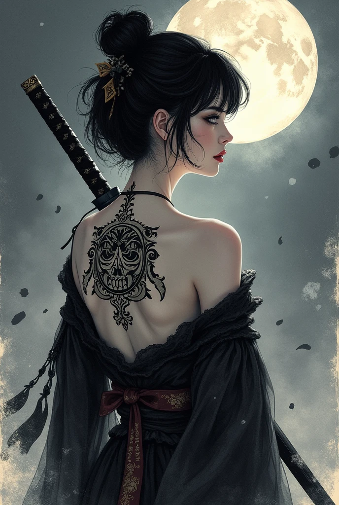 Wait warrior sexy, pretty face, Delicious Company, Alluring figure, Wearing a sexy open kimono. The artwork is created in a medium reminiscent of Japanese ink paintings....., Features bold brushstrokes and a Monochromatic color palette. artist'Masterful technique reveals the intensity and power of the image'sense of presence,with the highest quality, Perfectly capture every detail with ultra-high resolution. Textures and intricate patterns on kimonos are rendered with extreme precision. Lighting is carefully designed,Enhance drama, Features deep shadows and subtle highlights. General, The artwork exudes elegance and power, Combining traditional Japanese aesthetics with a modern feel. Monochromatic color palette, Combine details, Create captivating and immersive experiences for your audience.