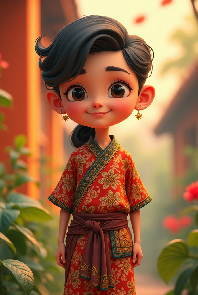 Make me a character with elements of tolerance and democracy, make this character wear traditional Indonesian batik clothes, and this character must be a cartoon.