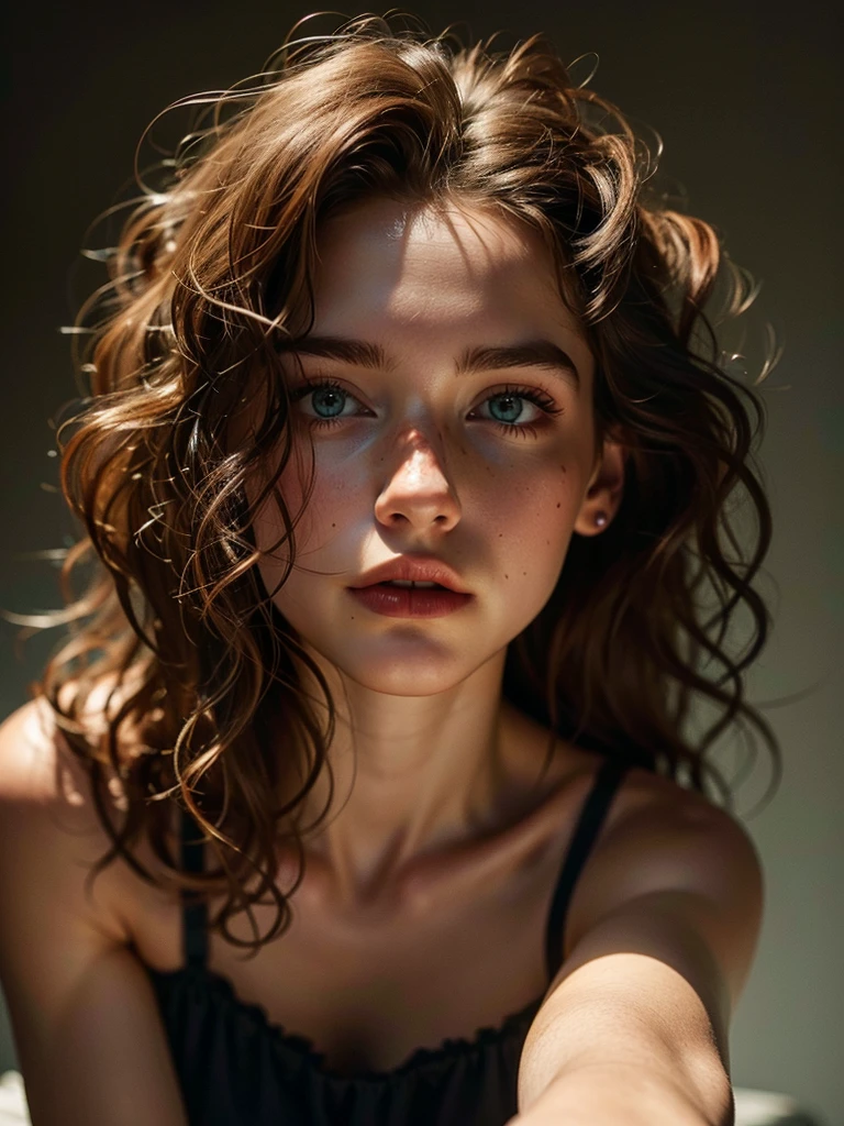 muito detalhado, 16K high resolution, incredibly detailed image, filmic, best quality, masterpiece, realisti, detailed face, detail-ful background, dramatic lighing, Girl, 25 years, alone, beautiful natural copper colored, Fell, straggly and messy wavy hair. Extremely detailed facial expressions with sharp and piercing green eyes. A delicate, slightly cheeky face, discreetly made up. She is tattooed and pierced. She has (Very small breasts) and a slim figure, in good shape. She wears a summery dress in light beige with playful lace. Add ankle high, black biker boots. She is on safari in Africa. Some lions can be seen in the background