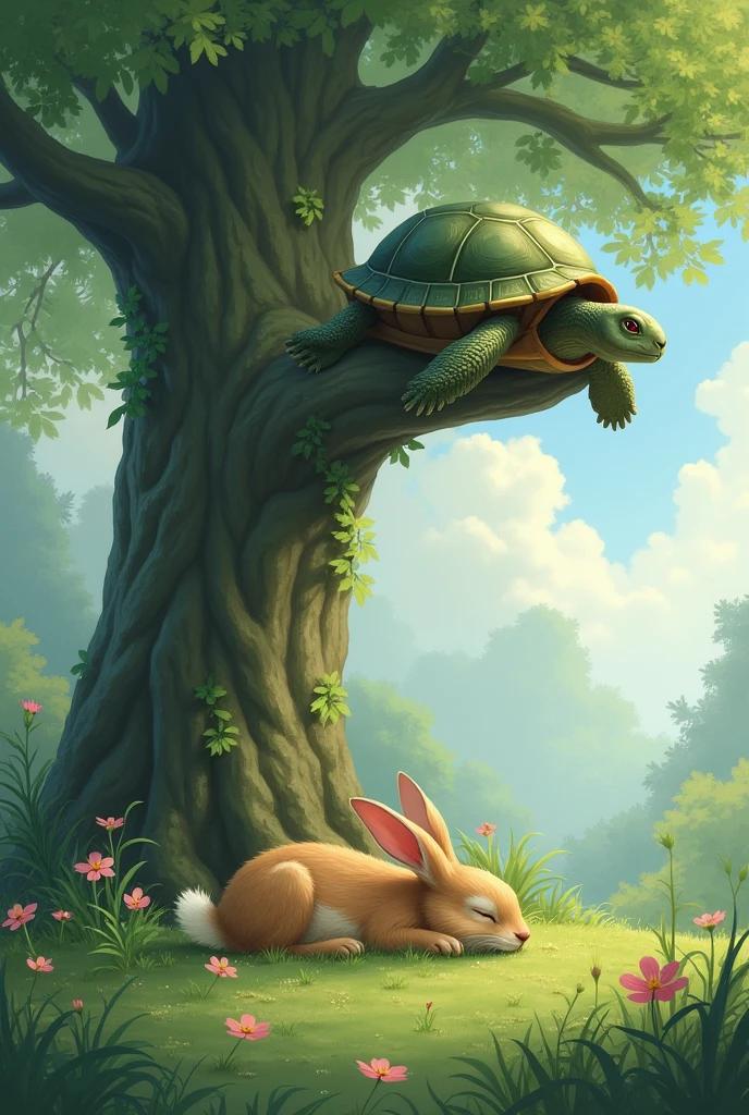 The rabbit who was sleeping passed by the turtle tree like a hare ...