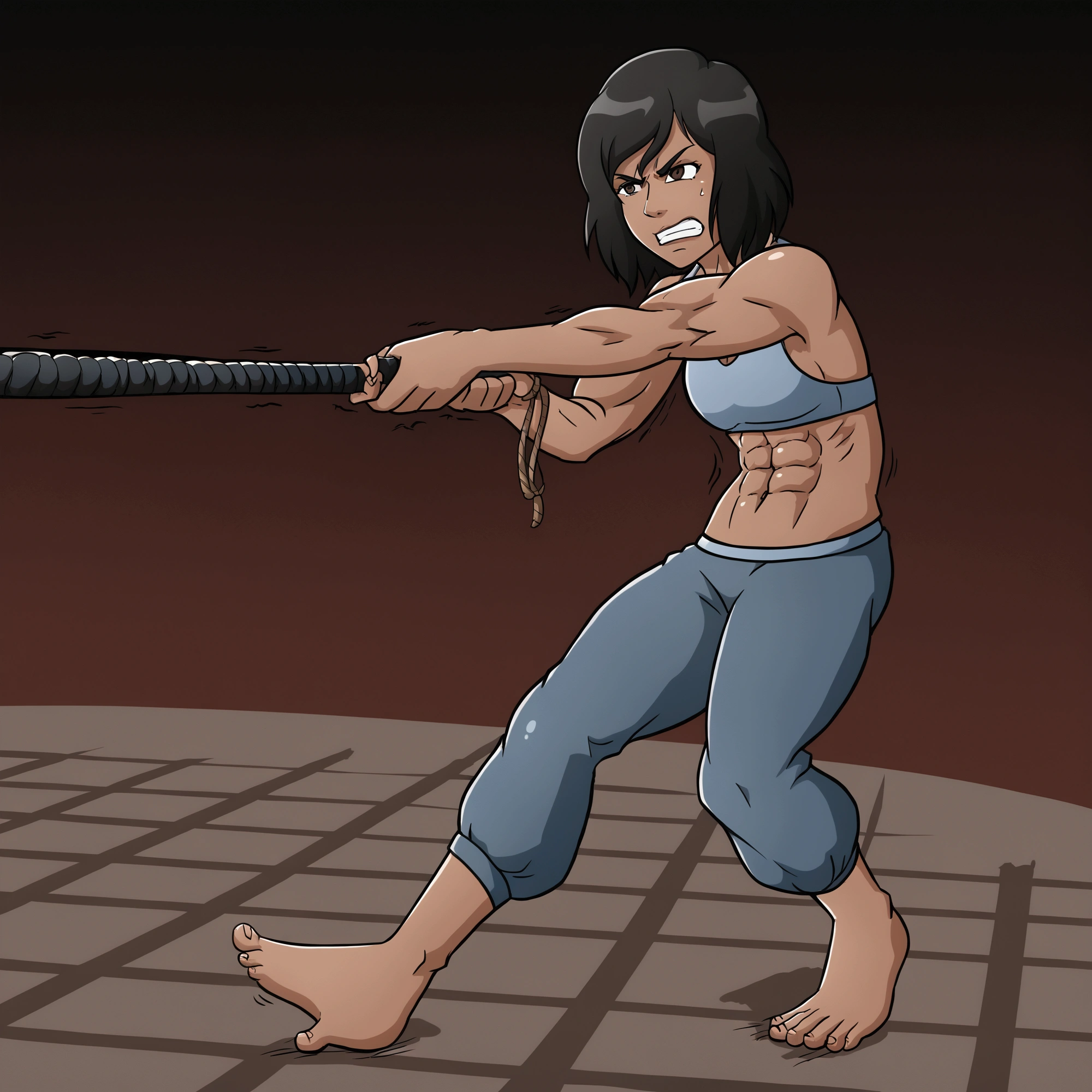 cartoon of a woman pulling a rope with a hammer, unsheathing her katana, fight pose, dramatic wielding sword pose, badass pose, wielding a keris sword, wielding a katana, dramatic wielding katana pose, she is holding a katana sword, combat pose, fighting pose, wielding a whip, practising her sword staces, wielding a sword