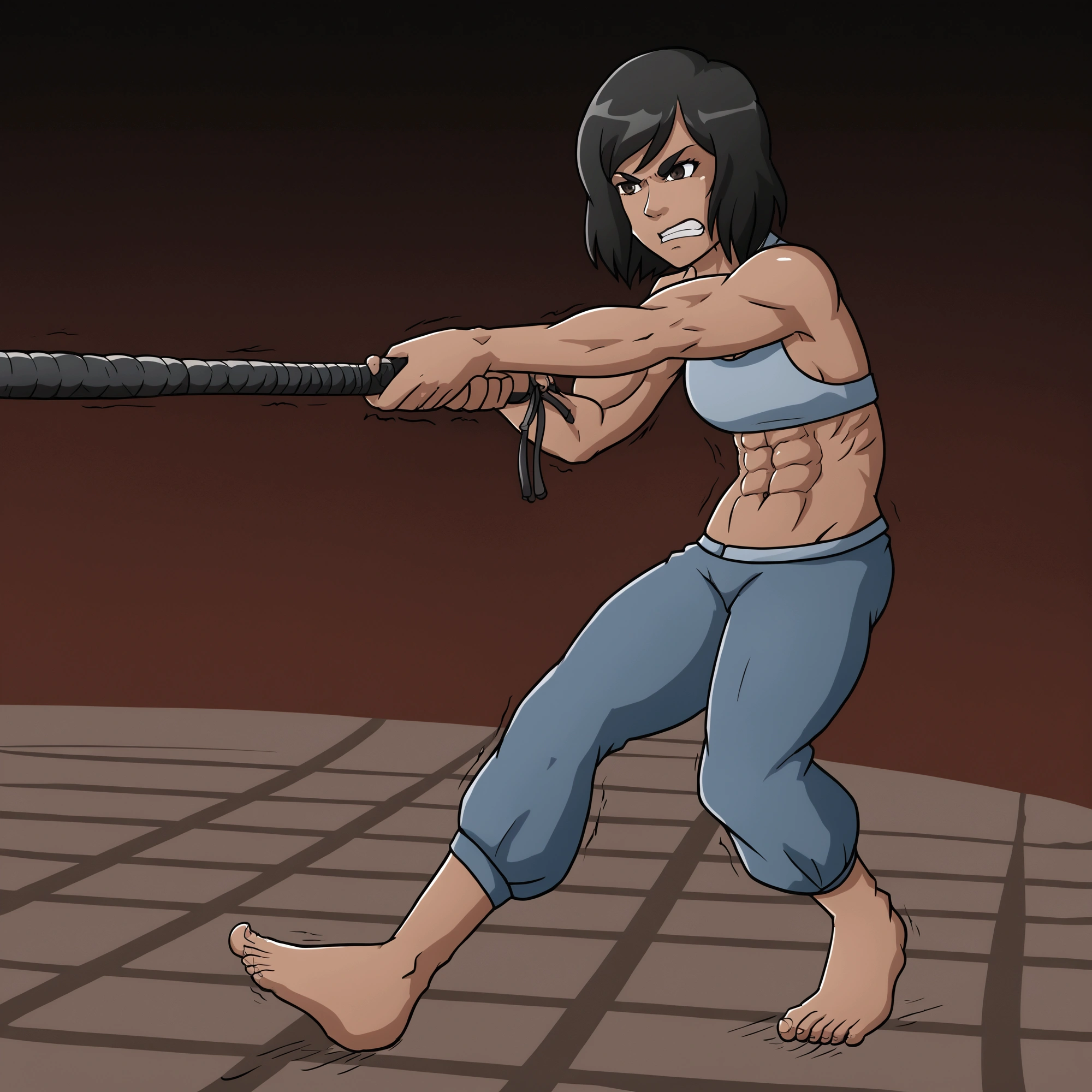 cartoon of a woman pulling a rope with a hammer, unsheathing her katana, fight pose, dramatic wielding sword pose, badass pose, wielding a keris sword, wielding a katana, dramatic wielding katana pose, she is holding a katana sword, combat pose, fighting pose, wielding a whip, practising her sword staces, wielding a sword