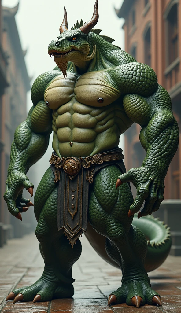 Generate me a very handsome dragon orc picture，The kind that needs muscle，Chinese dragon，University Teachers&#39;t be green