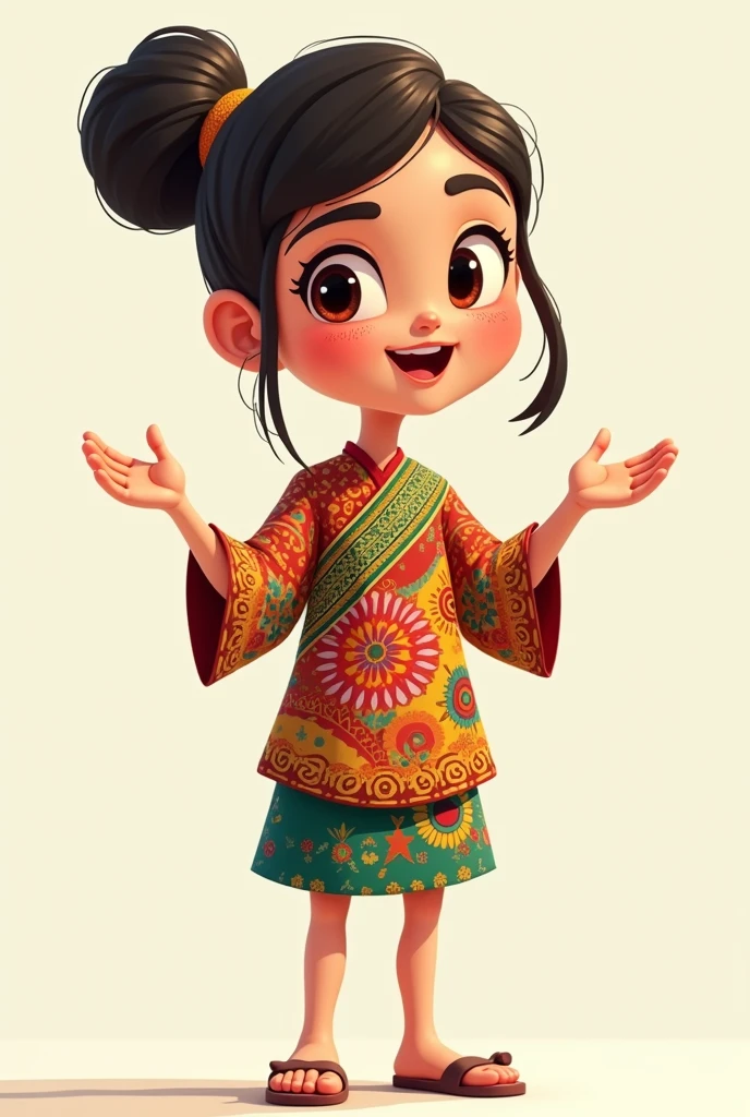 Make me a character with elements of tolerance and democracy, make this character wear traditional Indonesian batik clothes, and this character must be a cartoon and 2d Without background