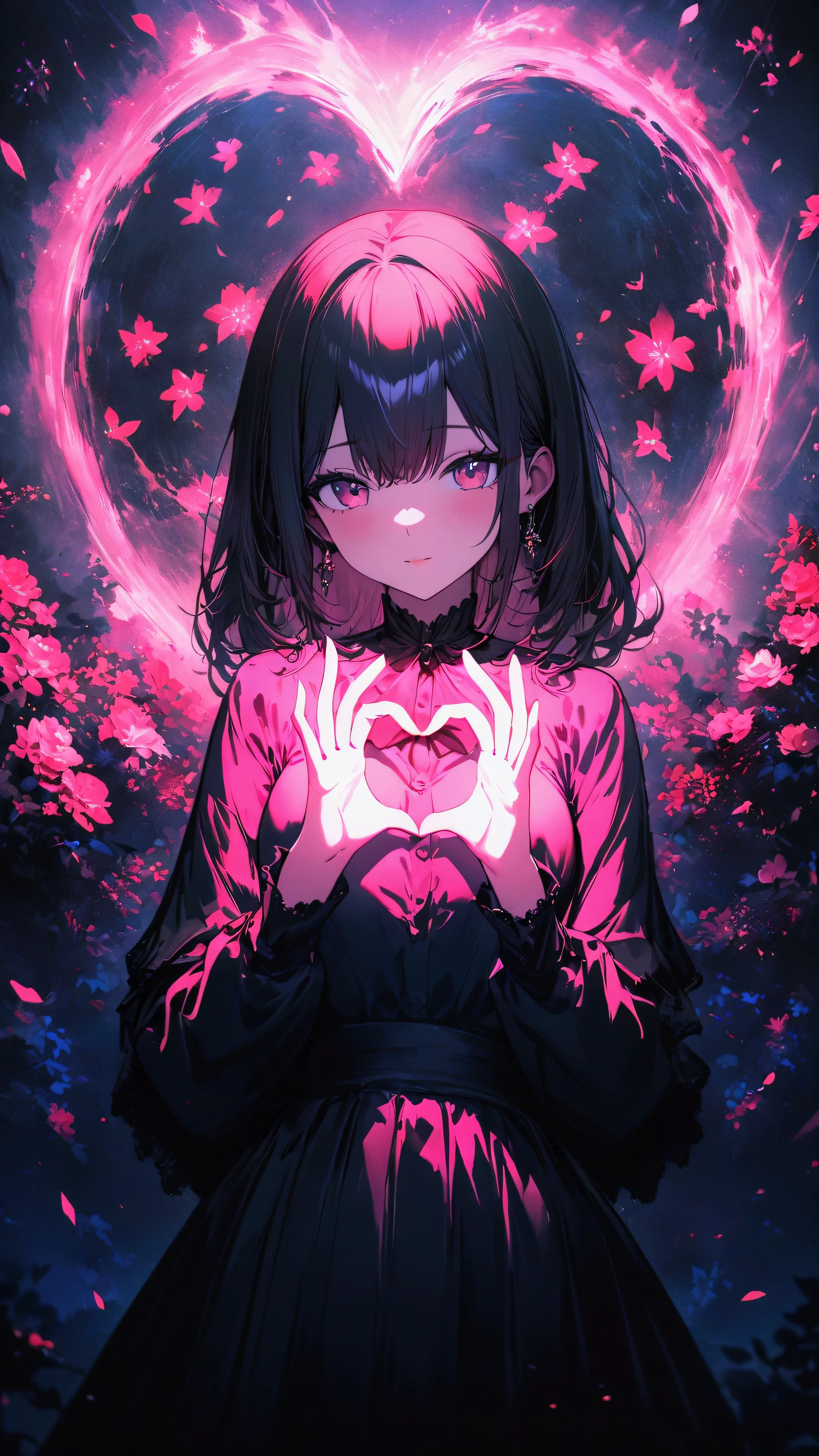 (beautiful girl: 1.3),masterpiece, Highest quality, Ultra-high resolution,rich contrast,super high quality,8k,Highly detailed CG unit wallpaper,Ultra-high resolution,RAW Photos, Depth of Field 1.2,is making a heart symbol with both hands