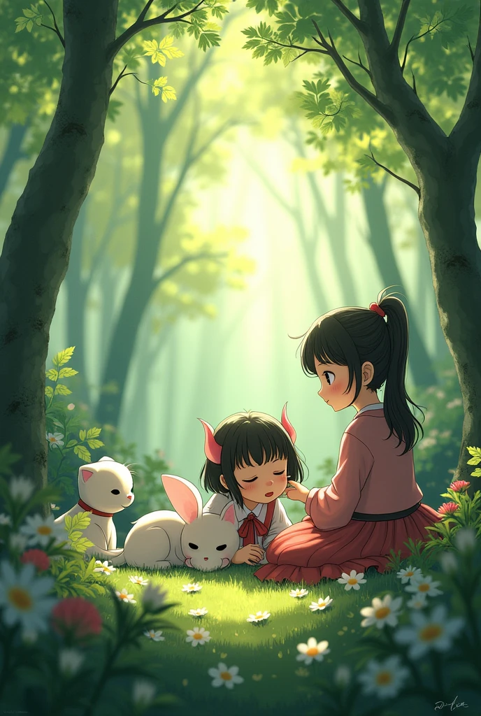 Nezuko watching Tanjito with Kanao