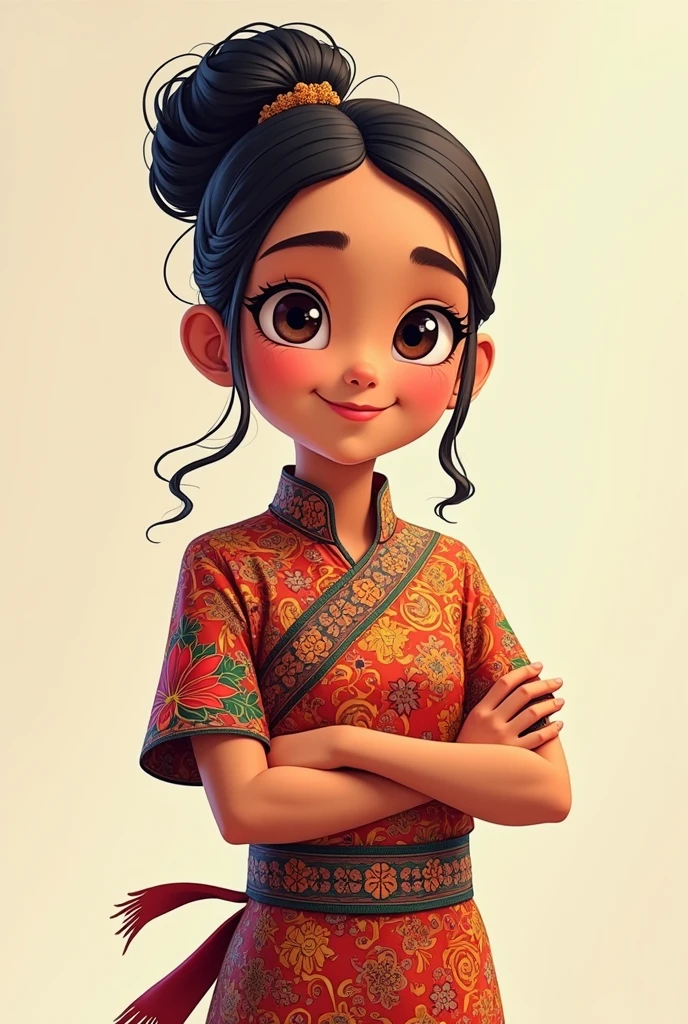 Make me a character with elements of tolerance and democracy, make this character wear traditional Indonesian batik clothes,and make this character image like anime and 2d Without background 