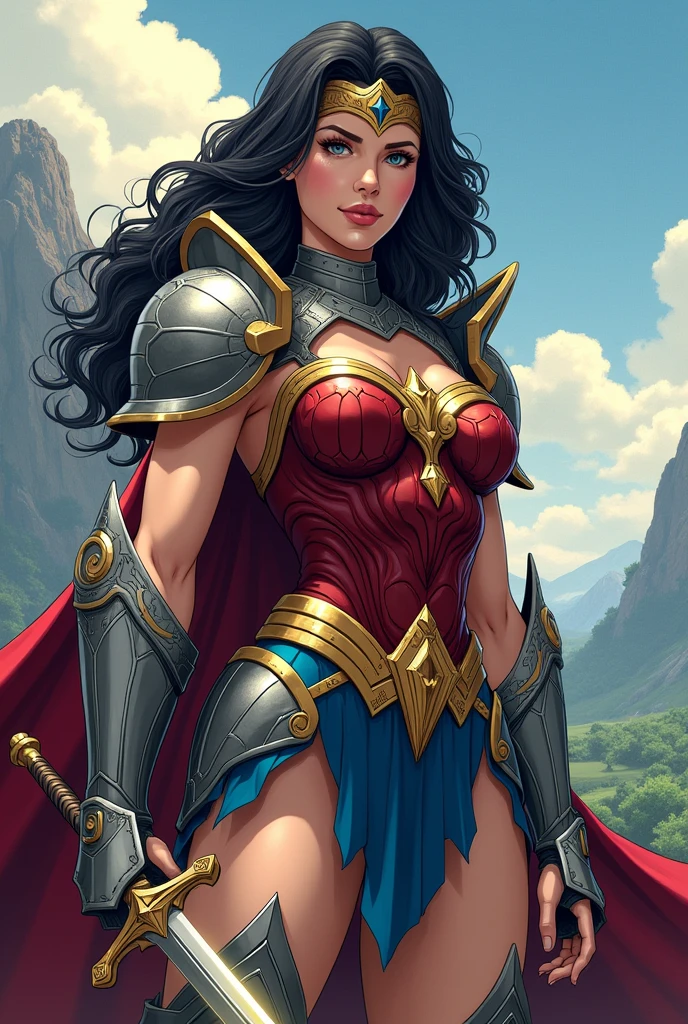 Diana Price (wonderwomam) with medieval clothes being an anime paladin from head to toe