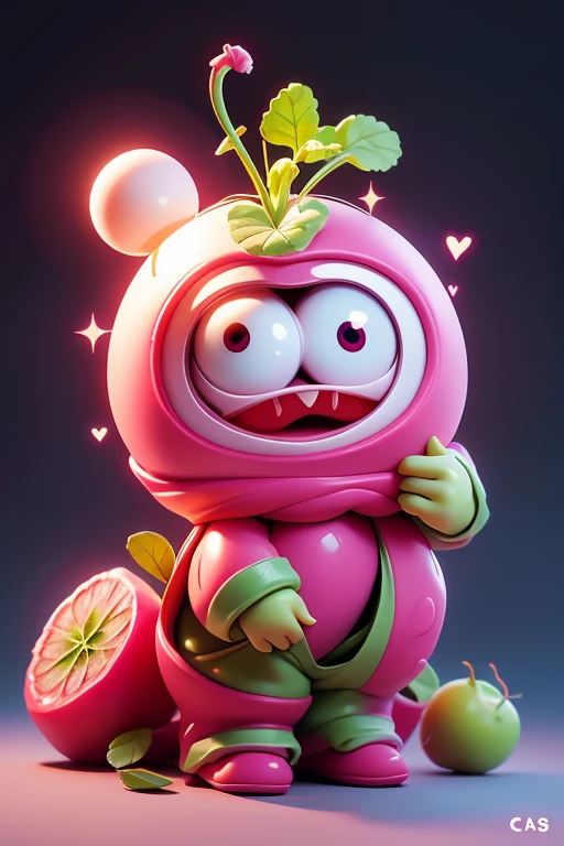 Create a Radish Monster Image, The image should be sharp and detailed, with beautiful colors. With arms, leg, eyes, mouth, พื้นหลังสีlegว