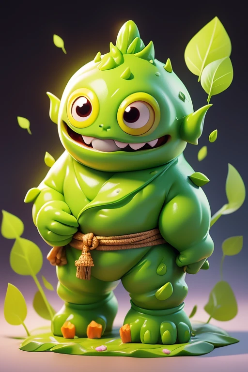 Create a Wasabi Monster image, The image should be sharp and detailed, with beautiful colors. With arms, leg, eyes, mouth, พื้นหลังสีlegว