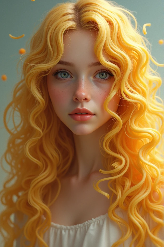 A  princess with long pasta hair