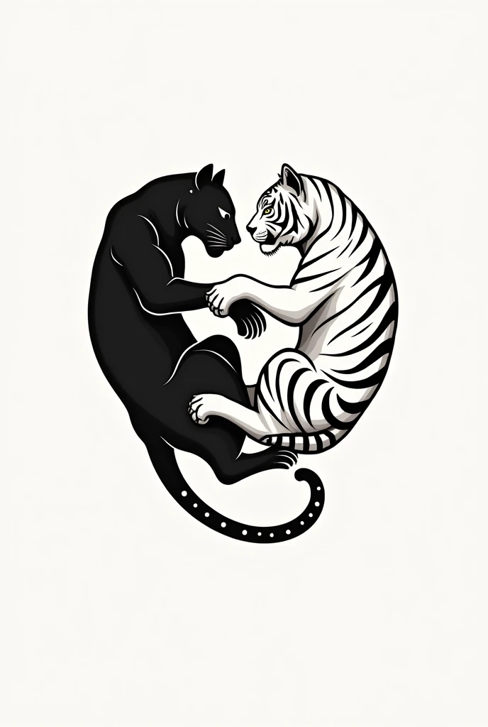 (Dessin vectoriel :1,2), le Ying et le yang, white tiger, Black Panther, reverse positioning, minimalist tattoo 
