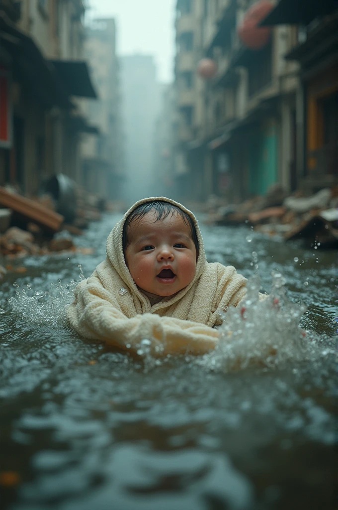 Baby in flood